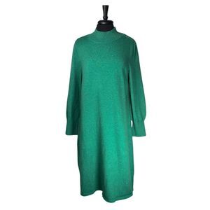 Talbots Womens Sweater Dress 1X Green Midi Mock Neck Button Shoulder Knit NWT